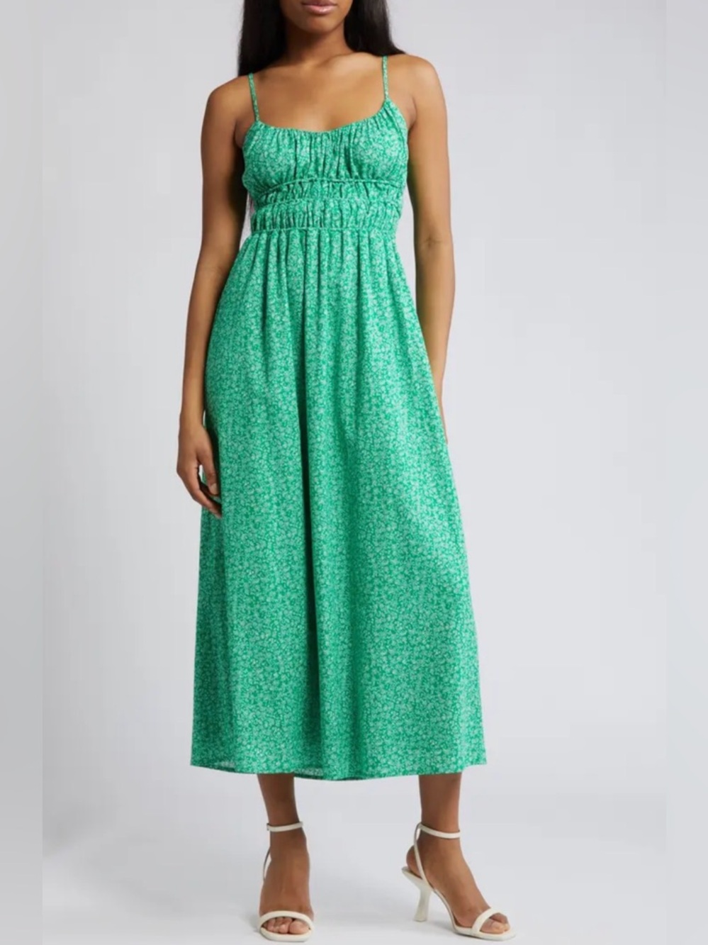 Charles Henry Green Floral Maxi Dress with Spaghetti Straps